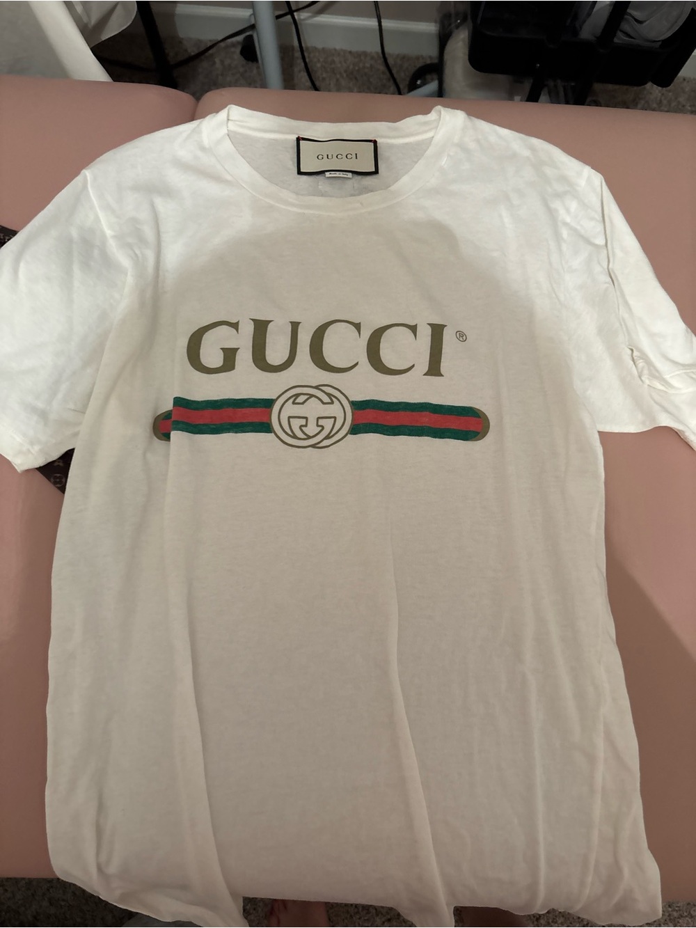 GUCCI Women's White Logo T-Shirt - Iconic Green & Red Stripe